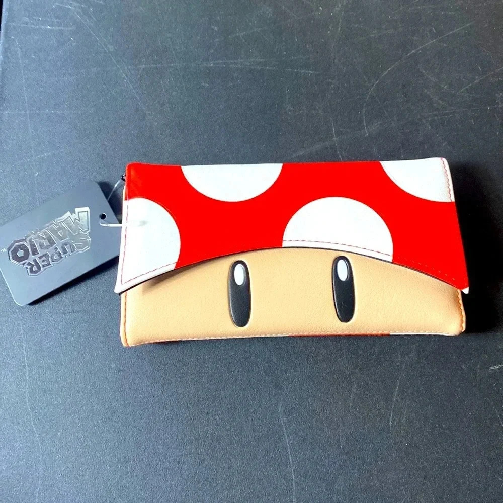 NEW Super Mario Toad Bifold Rectangle Leather Wallet Red White